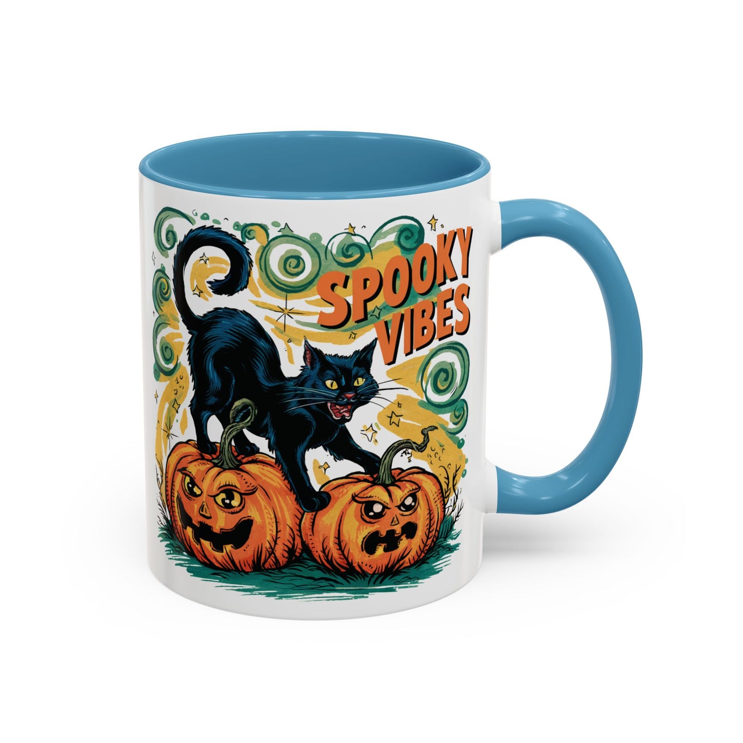 Spooky Vibes Halloween Mug | Black Cat and Pumpkin Design | Halloween Coffee Mug | Fall Drinkware