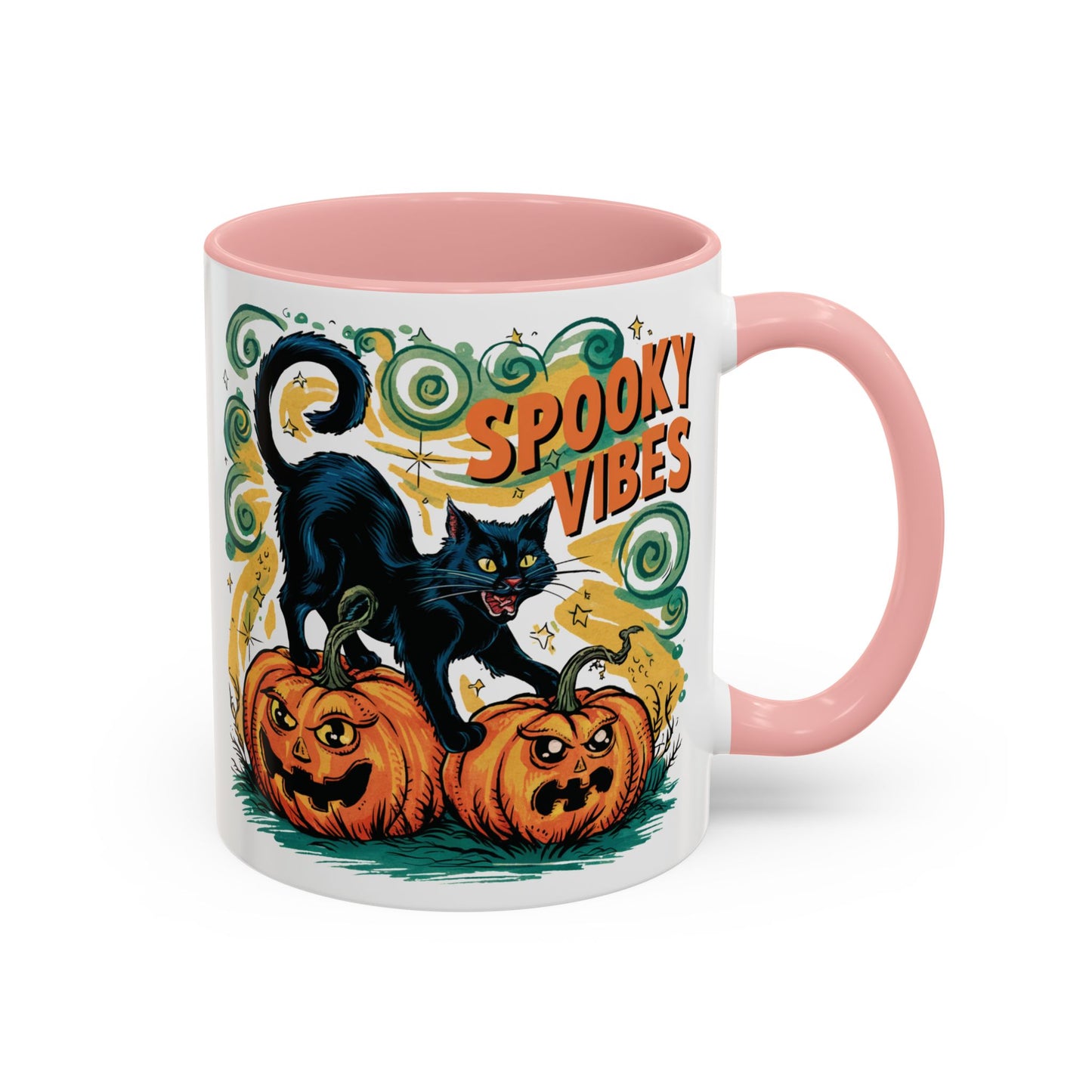 Spooky Vibes Halloween Mug | Black Cat and Pumpkin Design | Halloween Coffee Mug | Fall Drinkware