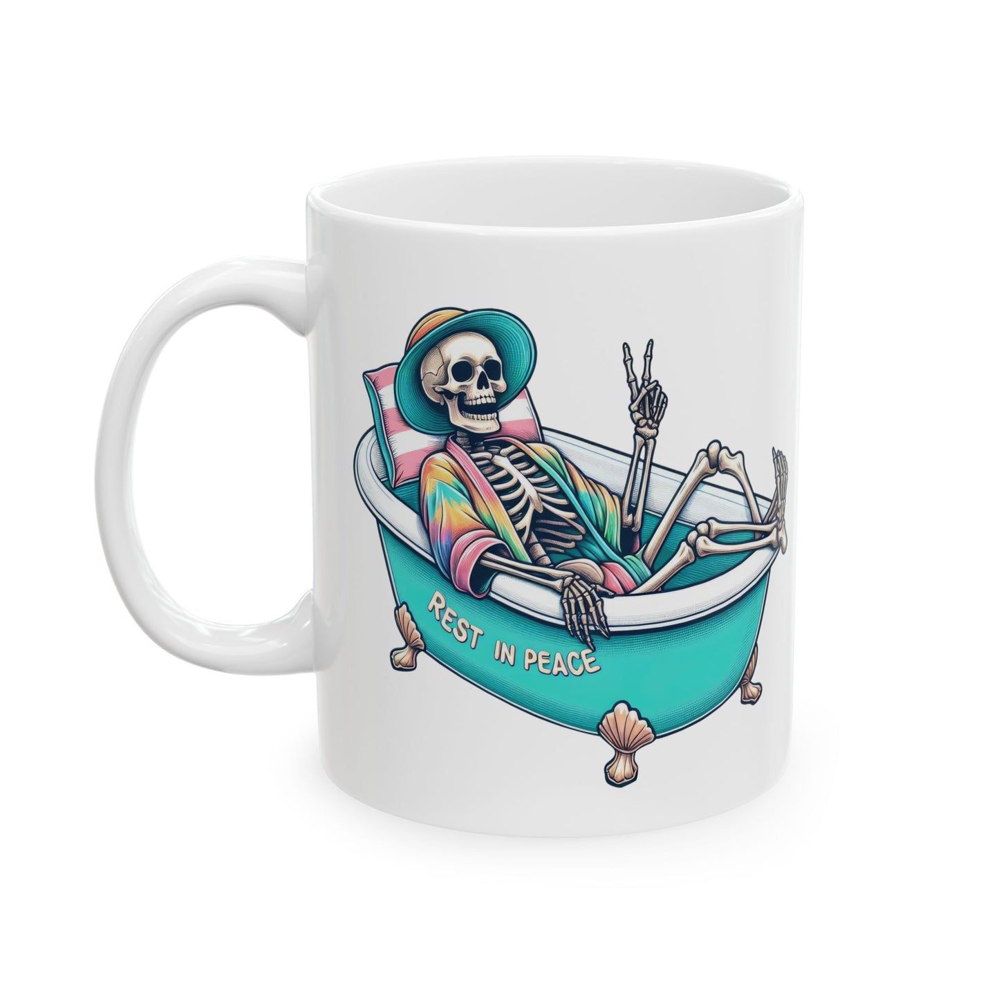 Rest In Peace Skeleton Mug | Relaxing Bath Coffee Cup | Quirky Peaceful Gift