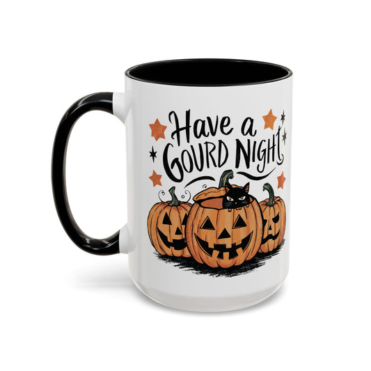 Have a Gourd Night Halloween Mug | Pumpkin and Black Cat Design | Spooky Fall Coffee Mug