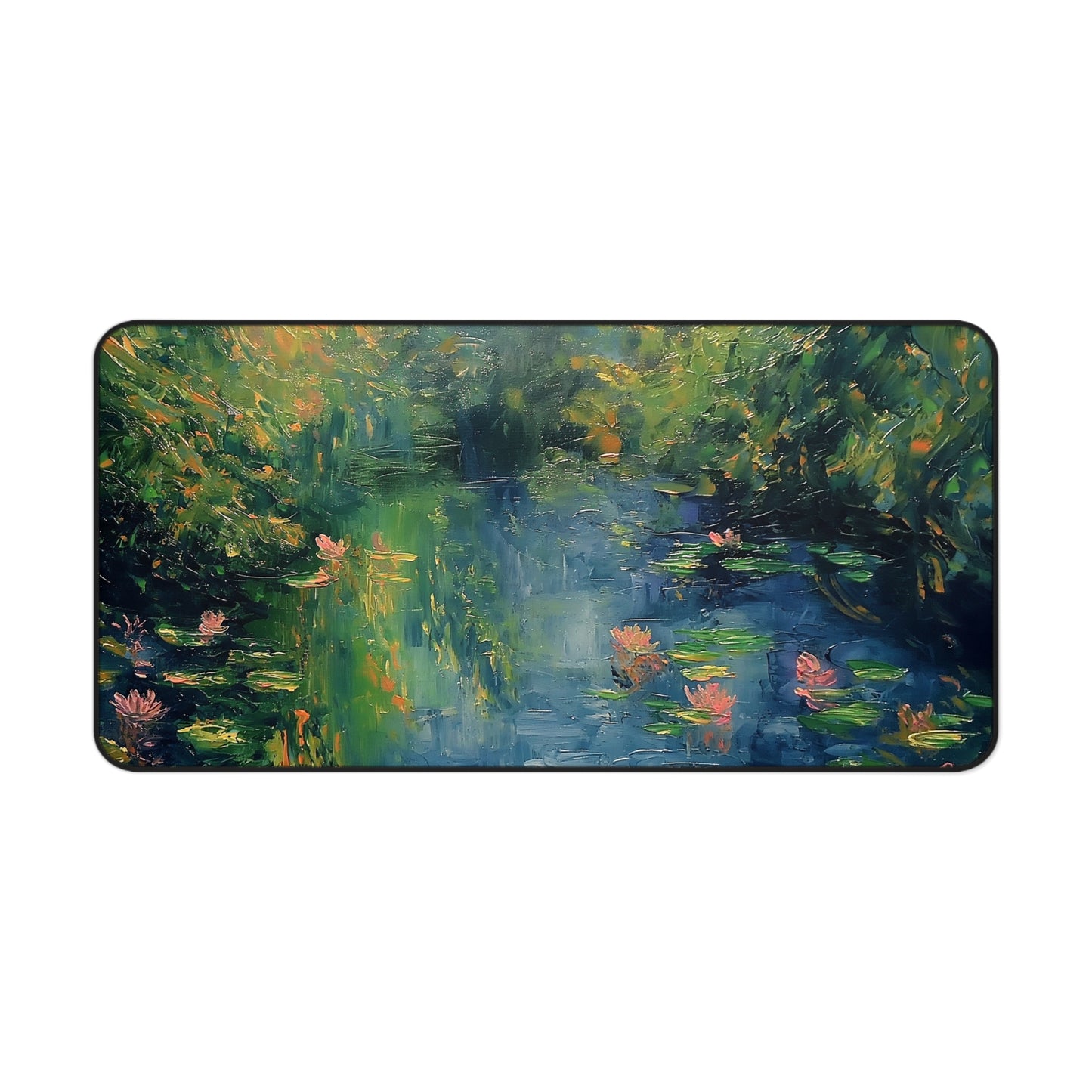 Water Lily Pond Computer Desk Mat | Tranquil Nature Mouse Pad | Anti-Slip Neoprene Desk Mat for Home Office | 3 Sizes Available