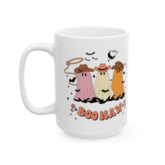 Boo Haw Ghost Mug | Cowboy Halloween Coffee Cup | Western Spooky Mug