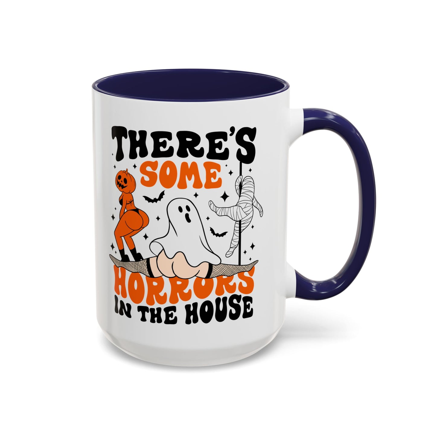 Theres Some Horrors in This House Funny Halloween Mug | 11oz and 15oz Ceramic Coffee Cup | Ghost and Pumpkin Design