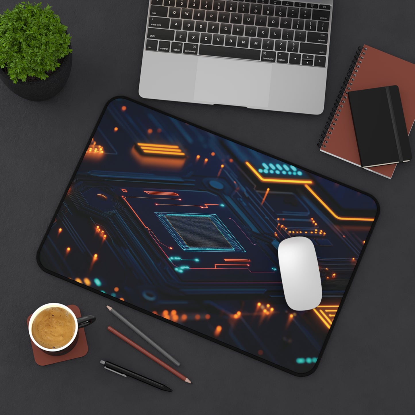 Tech Circuit Desk Mat | Neoprene | Anti-Slip | Futuristic Circuit Board Design | Office Gaming Decor | 3 Sizes