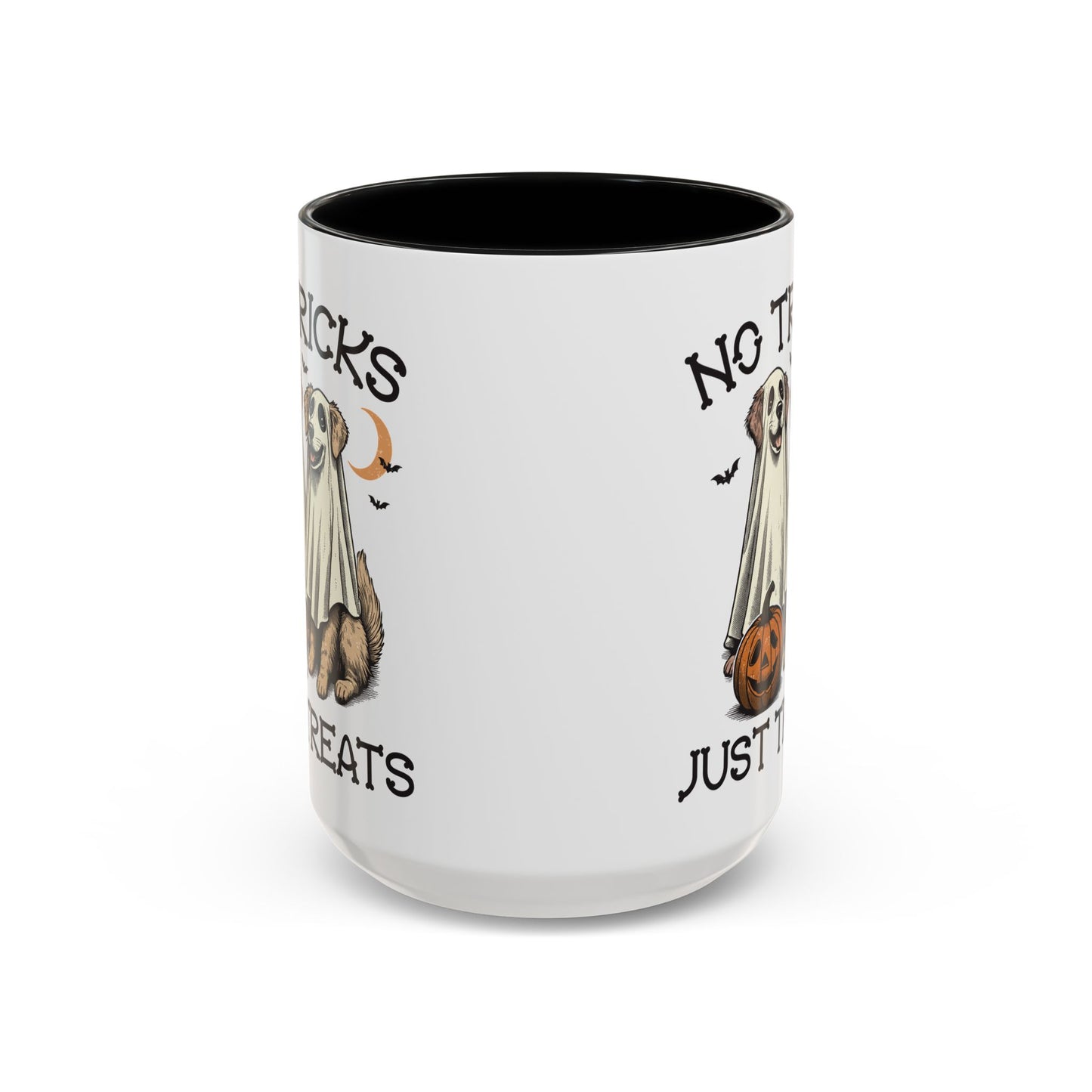 No Tricks Just Treats Halloween Dog Mug | Cute Ghost Dog Coffee Mug | Spooky Season Mug | 11oz and 15oz Ceramic Mug