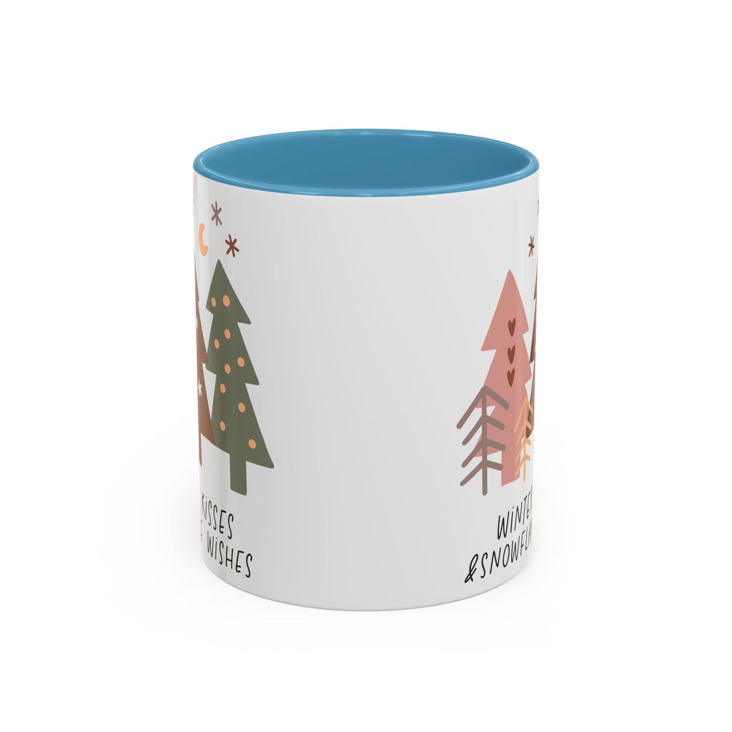 Winter Kisses and Snowflake Wishes Mug | Cozy Christmas Tree Design | Holiday Coffee Mug | Winter Drinkware