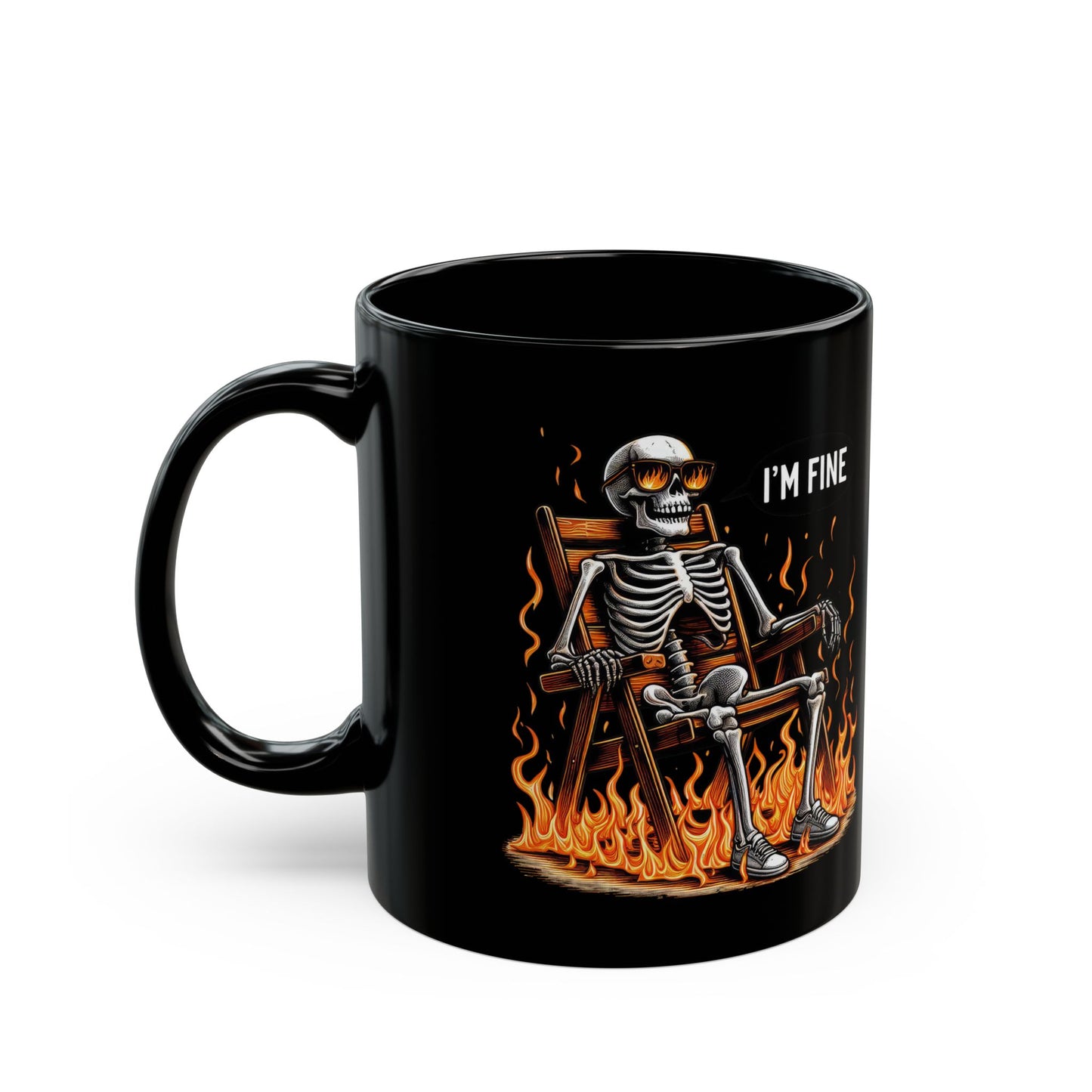 I'm Fine Skeleton Mug | Dark Humor Coffee Cup | Sarcastic "Everything's Burning" Gift