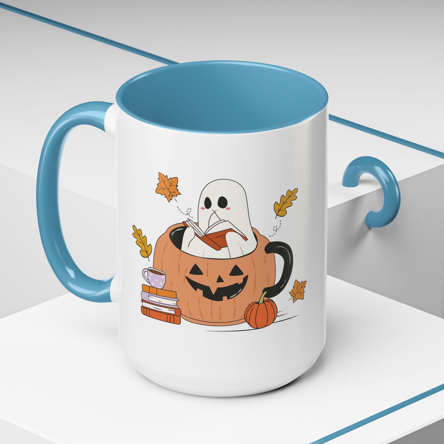 Cozy Ghost in Pumpkin Mug | 11oz and 15oz Ceramic Coffee Cup | Cute Autumn & Halloween Design