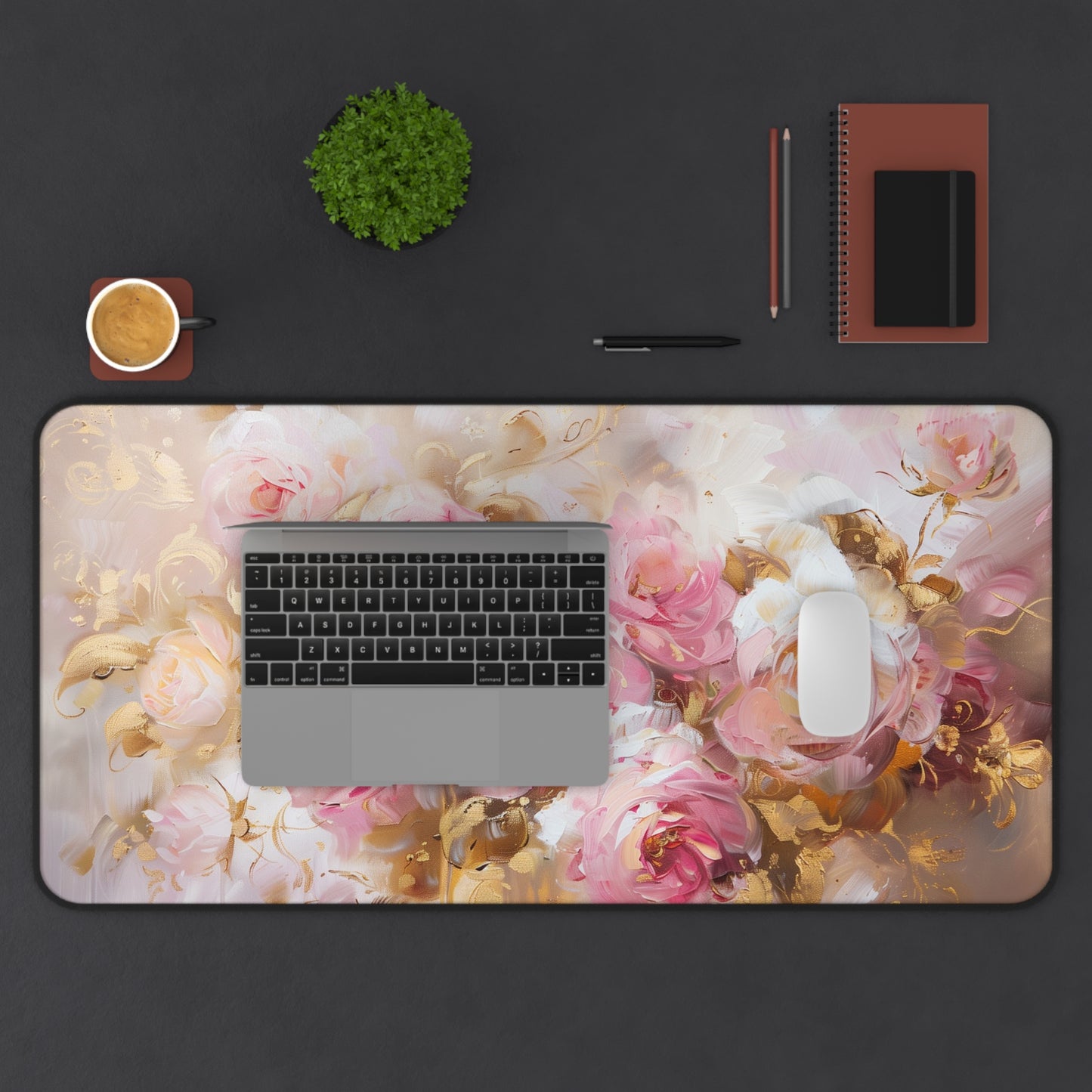 Elegant Floral Computer Desk Mat | Rose Garden Mouse Pad | Anti-Slip Neoprene Desk Mat for Home Office | 3 Sizes Available