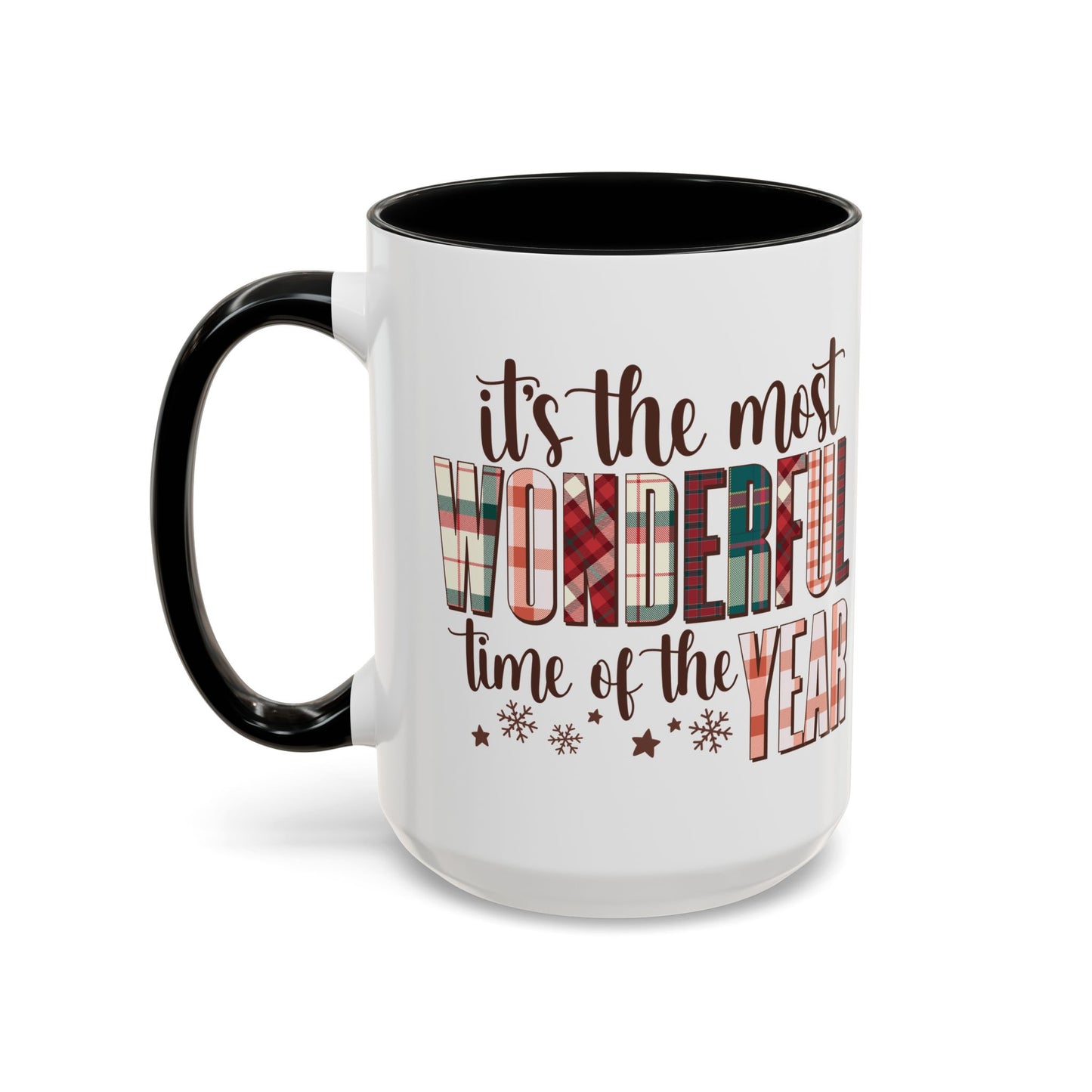 It's the Most Wonderful Time of the Year Christmas Mug | Plaid Text Holiday Design | Festive Winter Coffee Mug