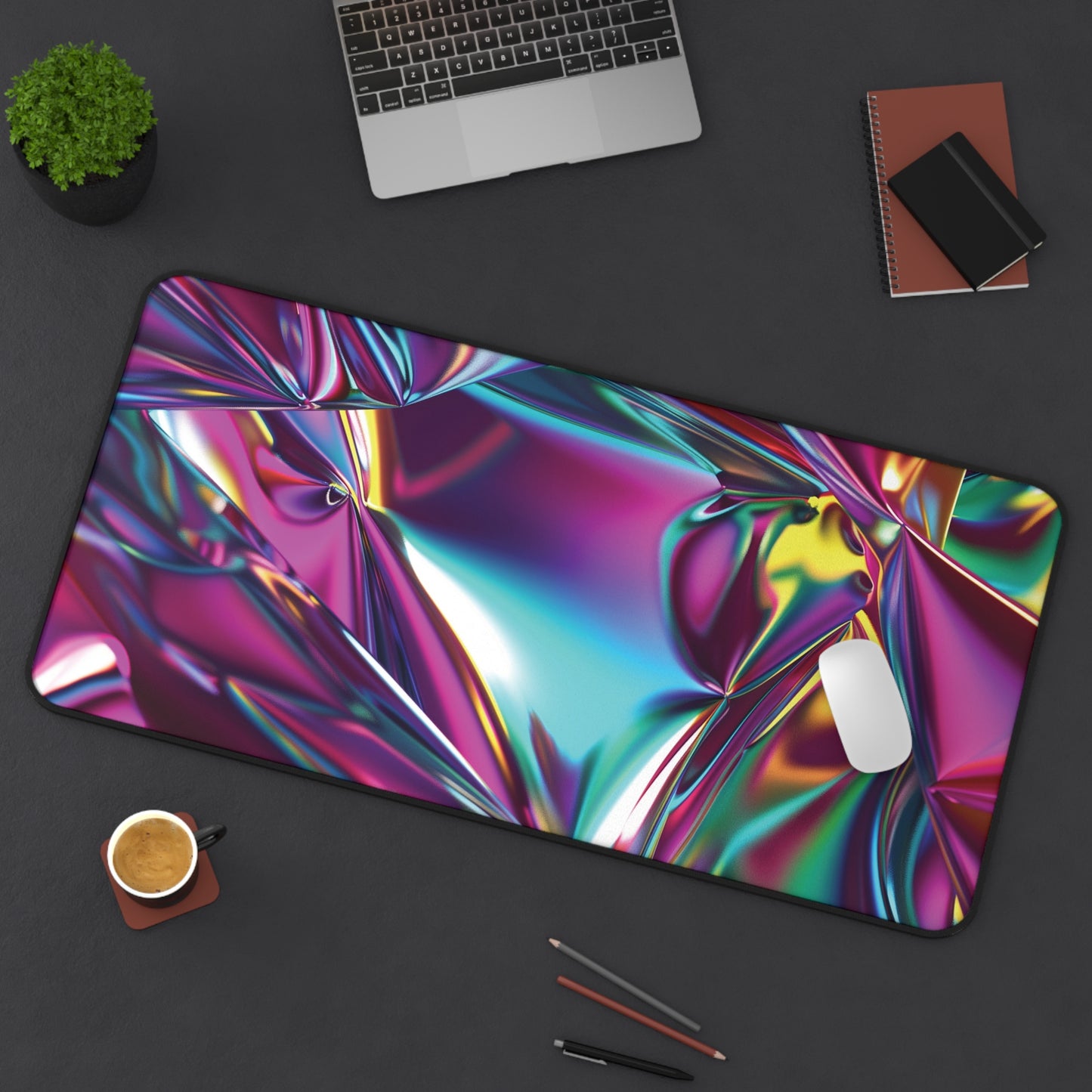 Holographic Metallic Desk Mat | Vibrant Neoprene Mouse Pad | Anti-Slip Office Desk Mat | 3 Sizes Available