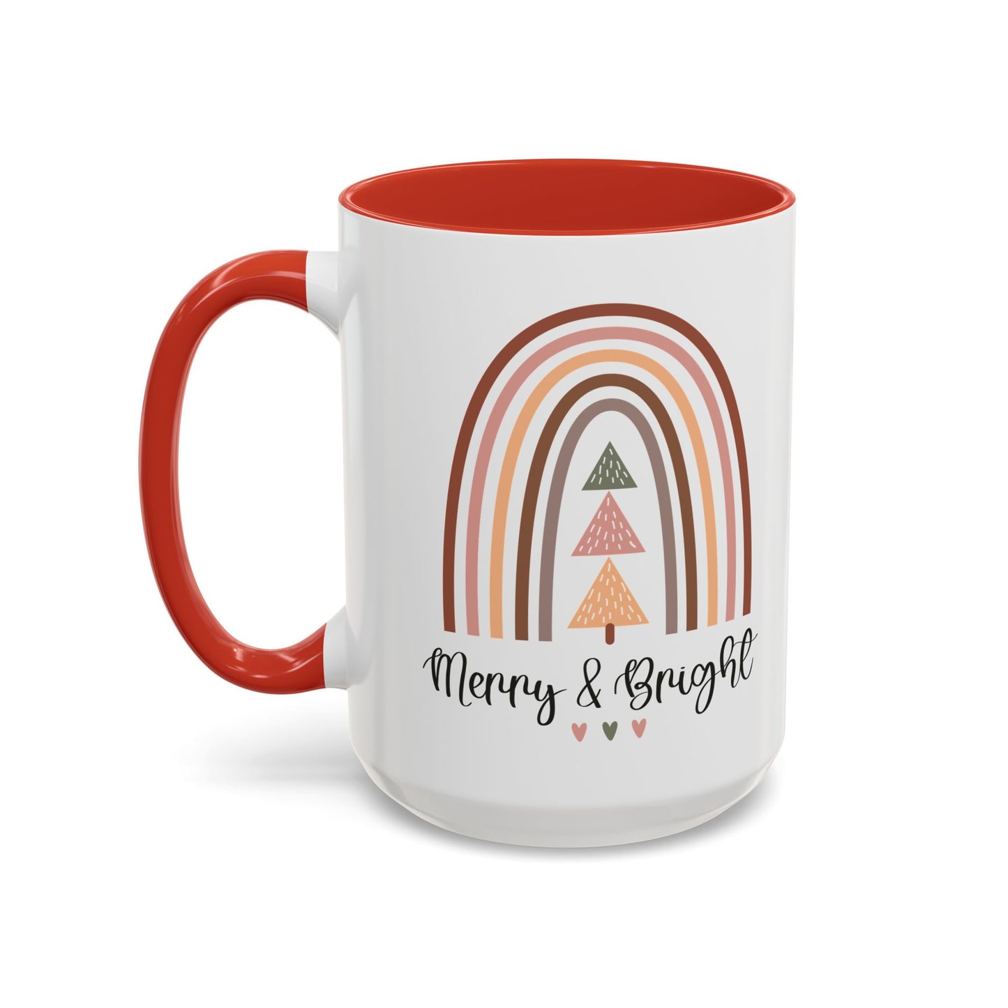 Merry & Bright Christmas Mug | Festive Rainbow and Tree Design | Holiday Coffee Mug | Christmas Drinkware