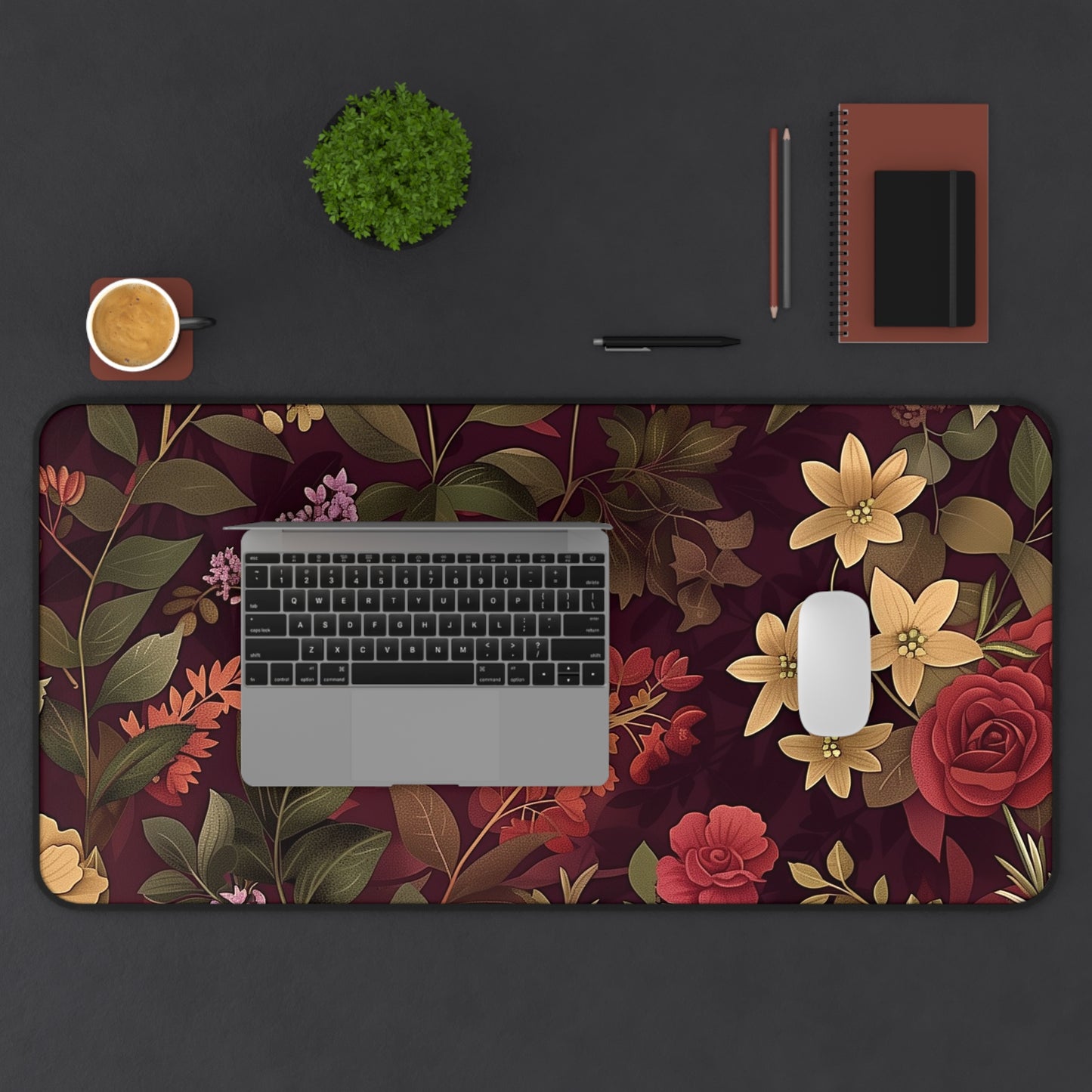 Floral Elegance Computer Desk Mat | Botanical Mouse Pad | Anti-Slip Neoprene Desk Mat for Home Office | 3 Sizes Available