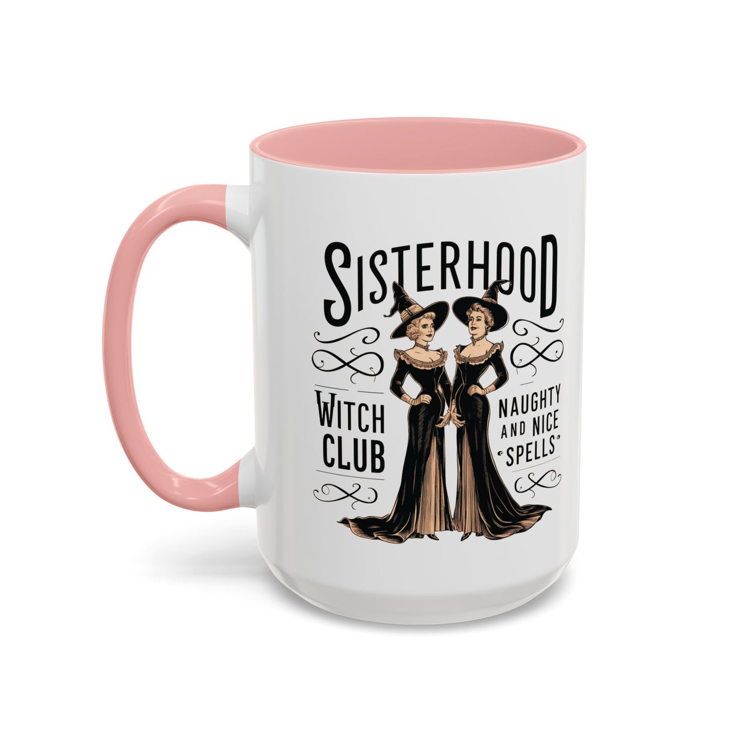 Sisterhood Witch Club Mug | Vintage Witch Design | Halloween Coffee Mug | Naughty & Nice Spells | Witchy Drinkware