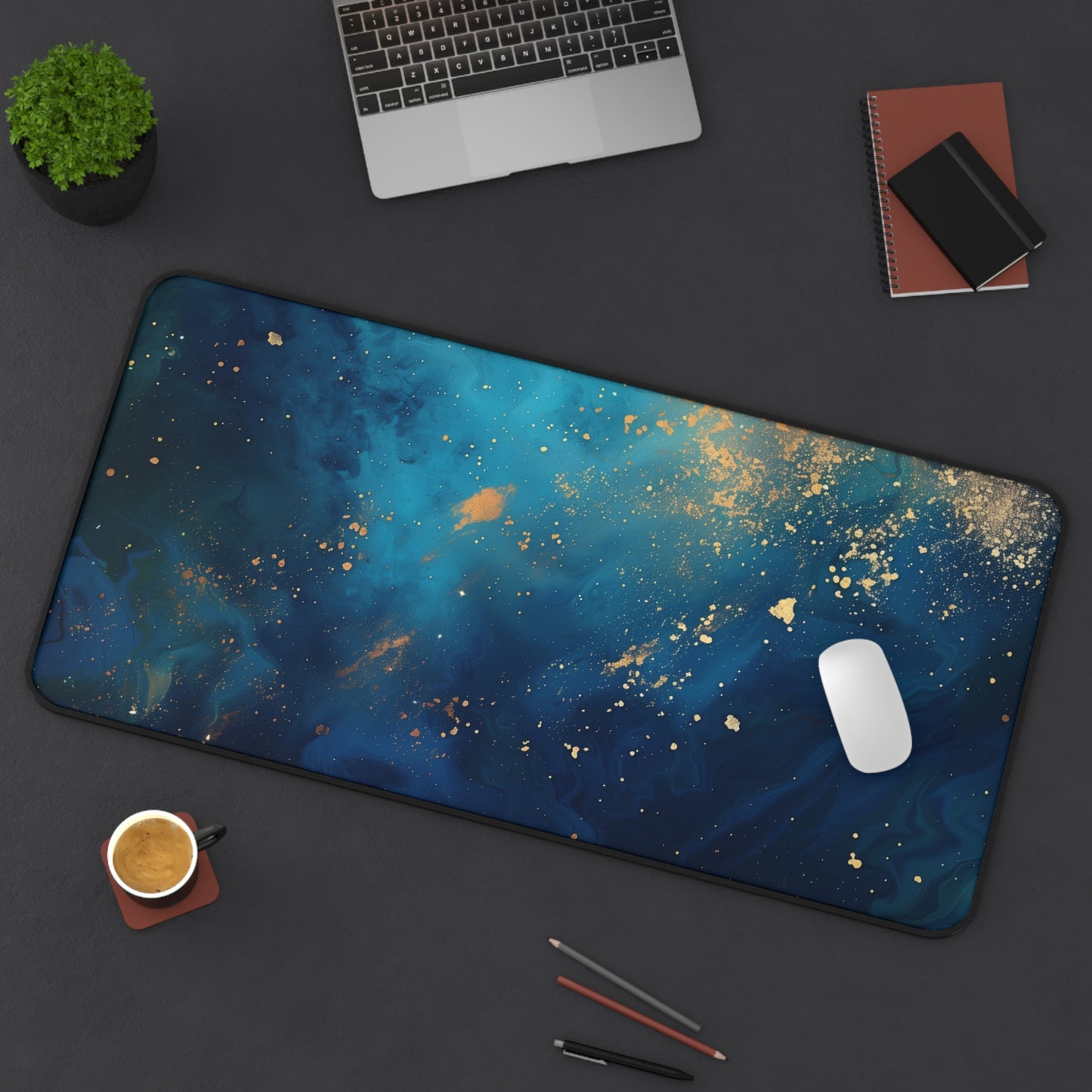 Starry Night Computer Desk Mat | Abstract Cosmic Mouse Pad | Anti-Slip Neoprene Desk Mat for Home Office | 3 Sizes Available