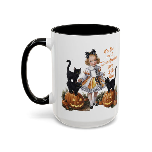 Most Spooktacular Time of the Year Mug | Vintage Halloween Girl with Black Cats and Pumpkins | Halloween Coffee Mug | Fall Drinkware