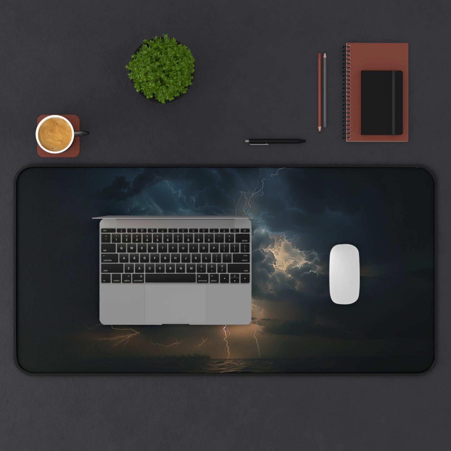 Stormy Night Desk Mat | Neoprene Mouse Pad | Lightning Clouds Design | Anti-Slip | 3 Sizes Available