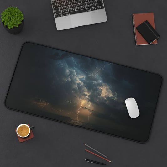 Stormy Night Desk Mat | Neoprene Mouse Pad | Lightning Clouds Design | Anti-Slip | 3 Sizes Available