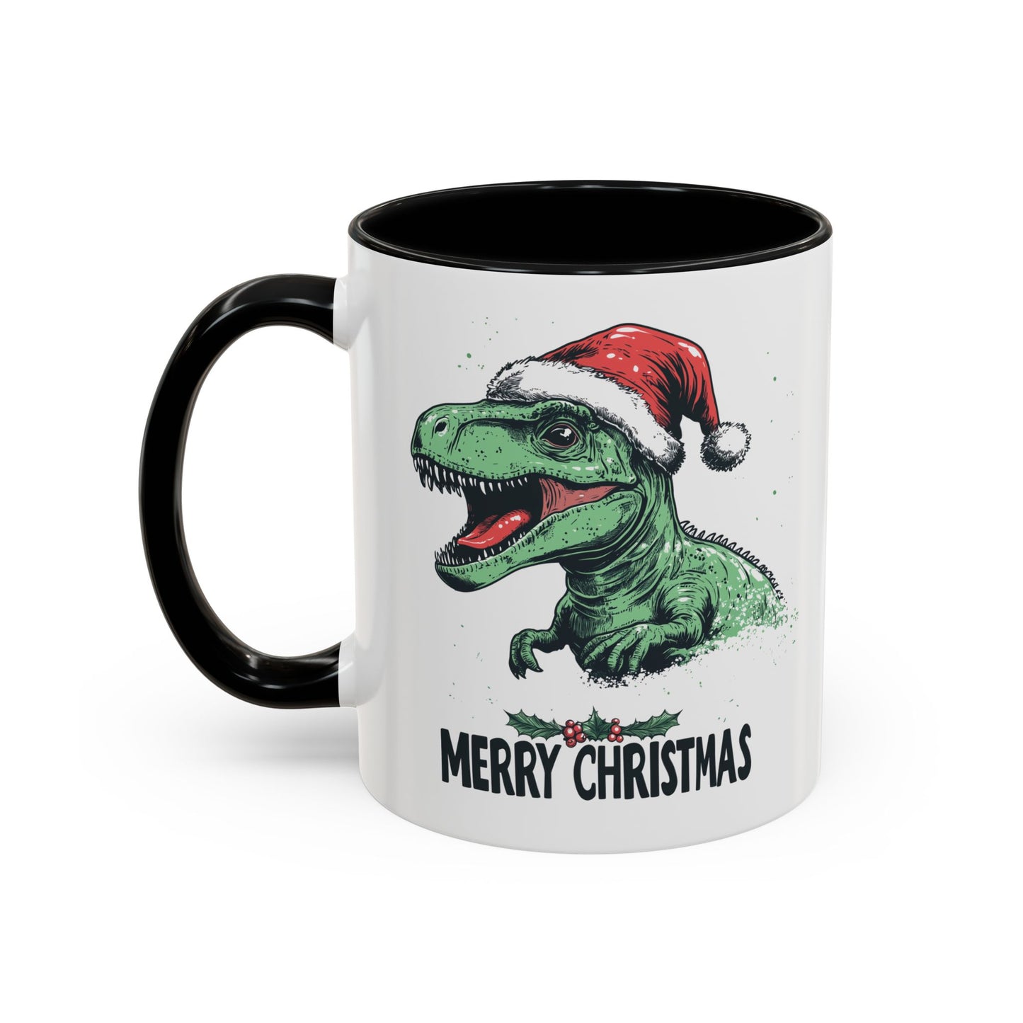 Merry Christmas Dinosaur Ceramic Mug - Festive T-Rex in Santa Hat Design - Perfect for Dinosaur and Christmas Lovers