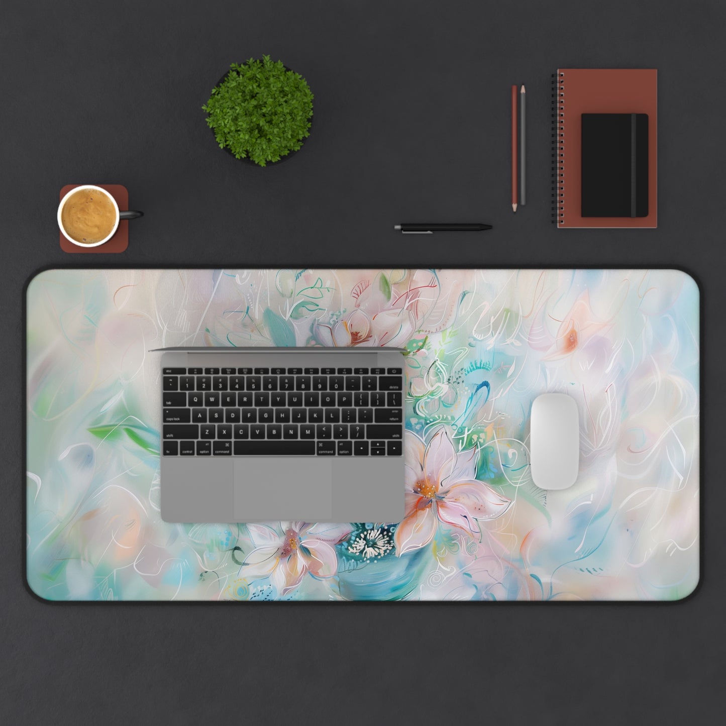 Ethereal Bloom Computer Desk Mat | Pastel Floral Mouse Pad | Anti-Slip Neoprene Desk Mat for Home Office | 3 Sizes Available