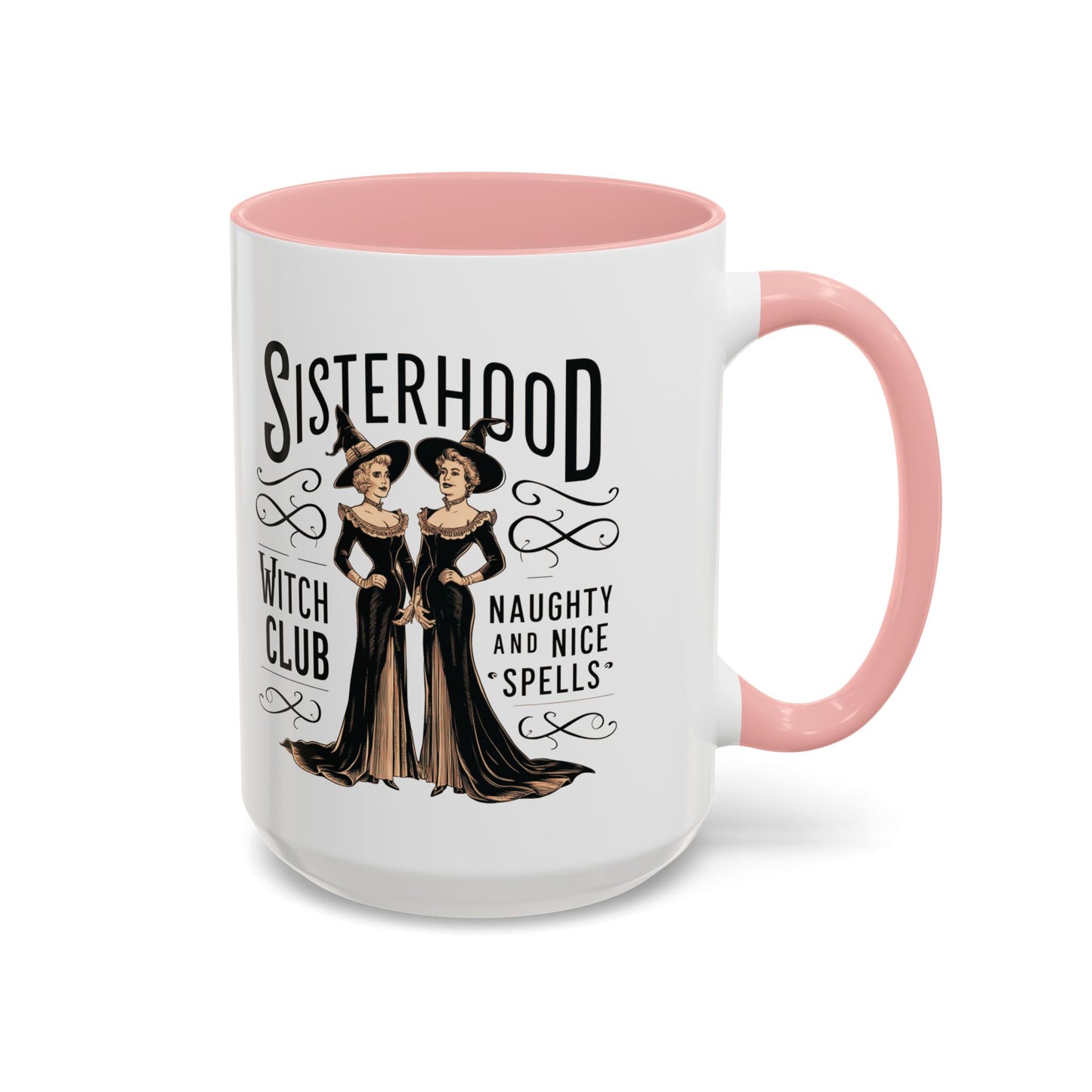 Sisterhood Witch Club Mug | Vintage Witch Design | Halloween Coffee Mug | Naughty & Nice Spells | Witchy Drinkware