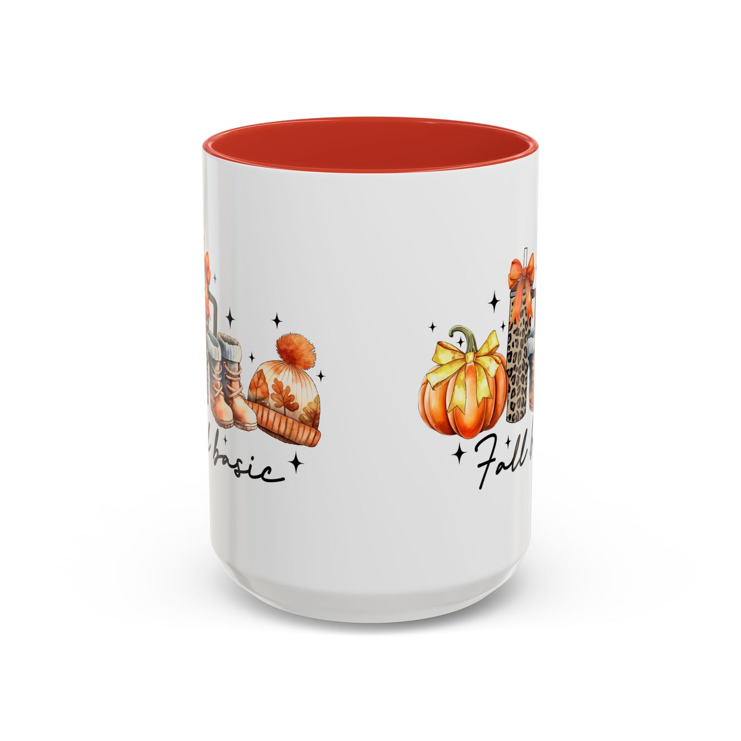 Fall Basic Autumn Mug | 11oz/15oz Ceramic Coffee Cup | Cozy Fall Essentials Design | Pink, Red, Black, Light Blue, or Navy Handle & Interior