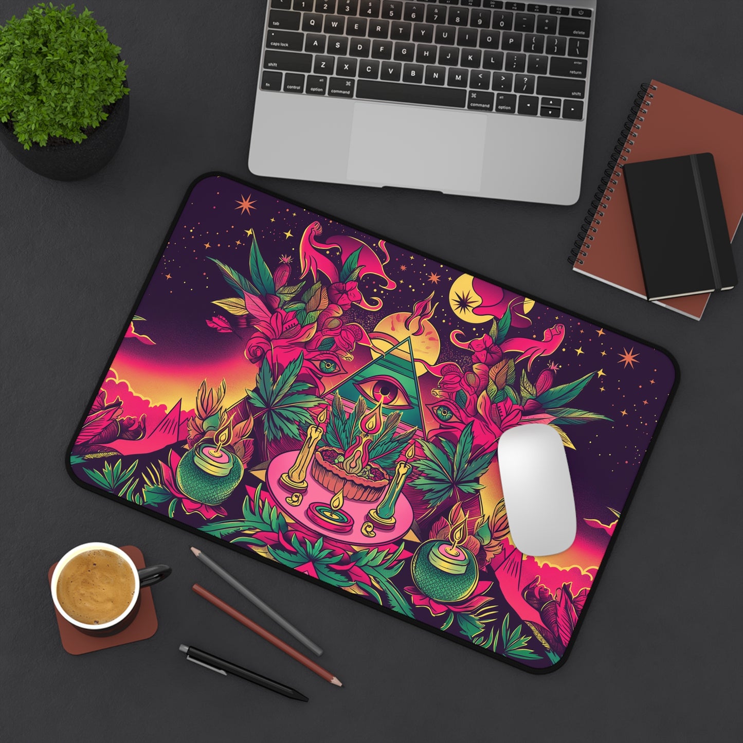 Mystic Vision Computer Desk Mat | Psychedelic Art Mouse Pad | Anti-Slip Neoprene Desk Mat for Home Office | 3 Sizes Available