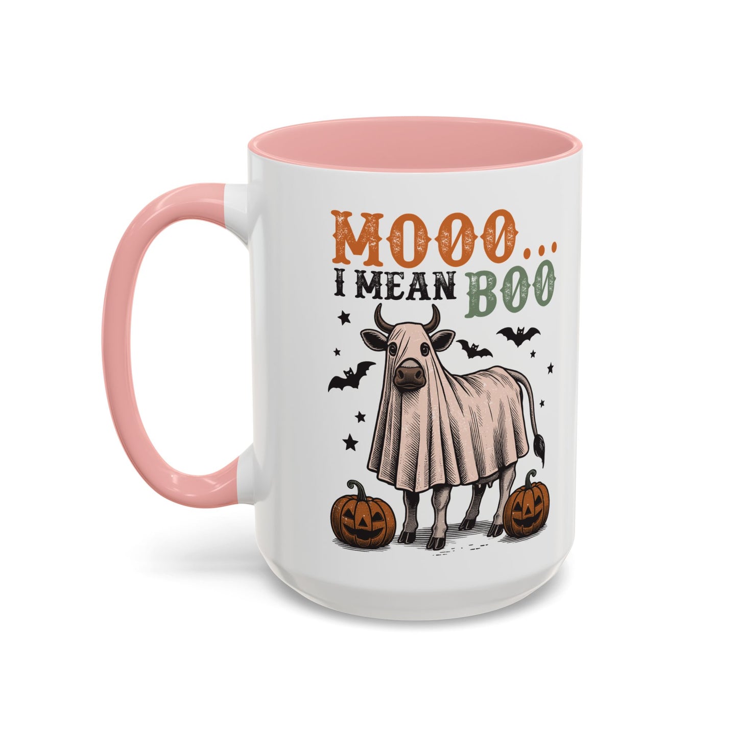 Mooo I Mean Boo Cow Mug | Funny Halloween Coffee Cup | Farmhouse Fall Mug | 11oz and 15oz Ceramic Mug