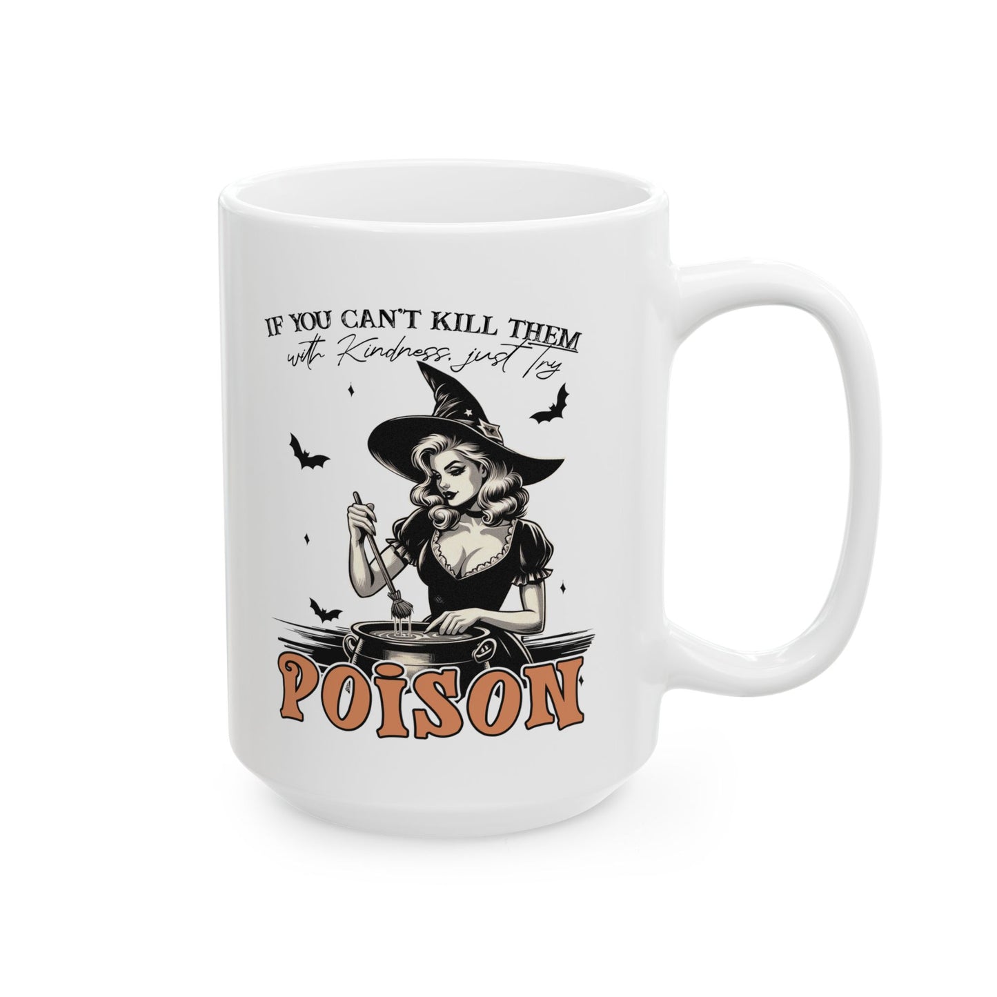 Funny Witch Mug | 11oz/15oz Ceramic Coffee Cup | Vintage Halloween Design | Dark Humor Gift | White Handle & Interior