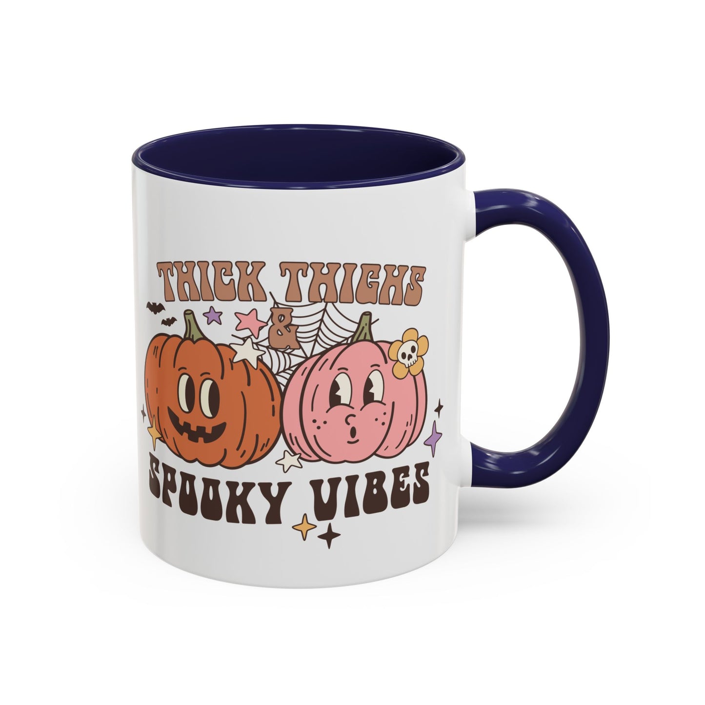 Thick Thighs and Spooky Vibes Halloween Mug | 11oz and 15oz Ceramic Coffee Cup | Cute Pumpkin Design