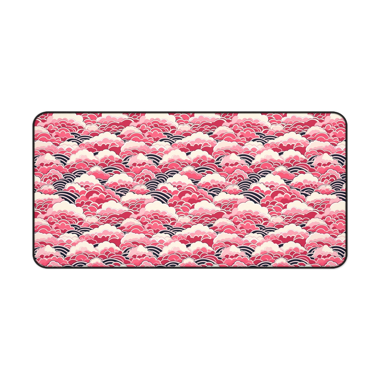 Japanese Pink Wave Pattern Desk Mat - Customizable Neoprene Anti-Slip Mouse Pad - Elegant Office Decor - Available in 3 Sizes