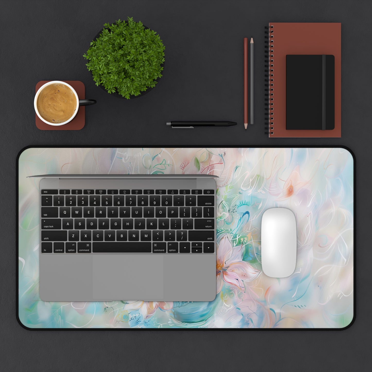 Ethereal Bloom Computer Desk Mat | Pastel Floral Mouse Pad | Anti-Slip Neoprene Desk Mat for Home Office | 3 Sizes Available