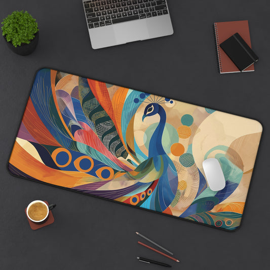 Peacock Desk Mat | Vibrant Artistic Anti-Slip | 3 Sizes | Office Decor