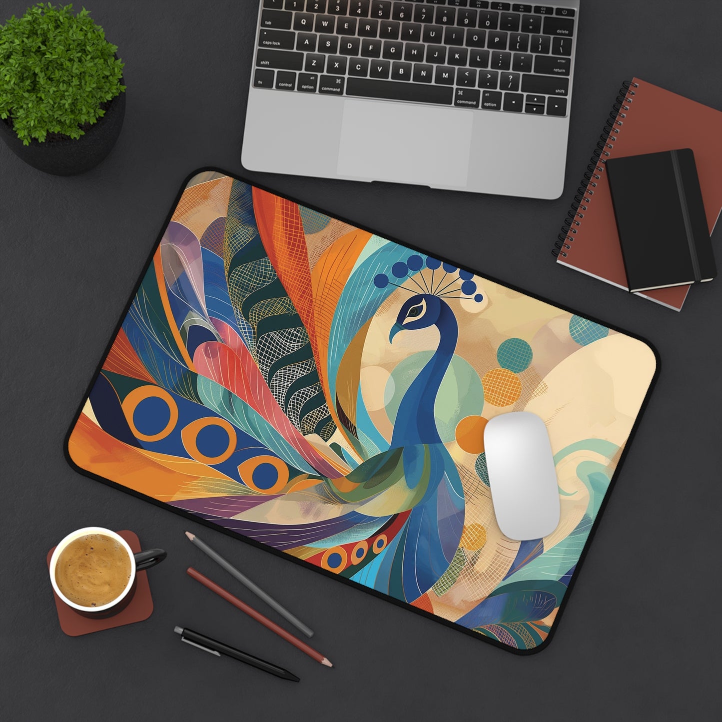 Peacock Desk Mat | Vibrant Artistic Anti-Slip | 3 Sizes | Office Decor