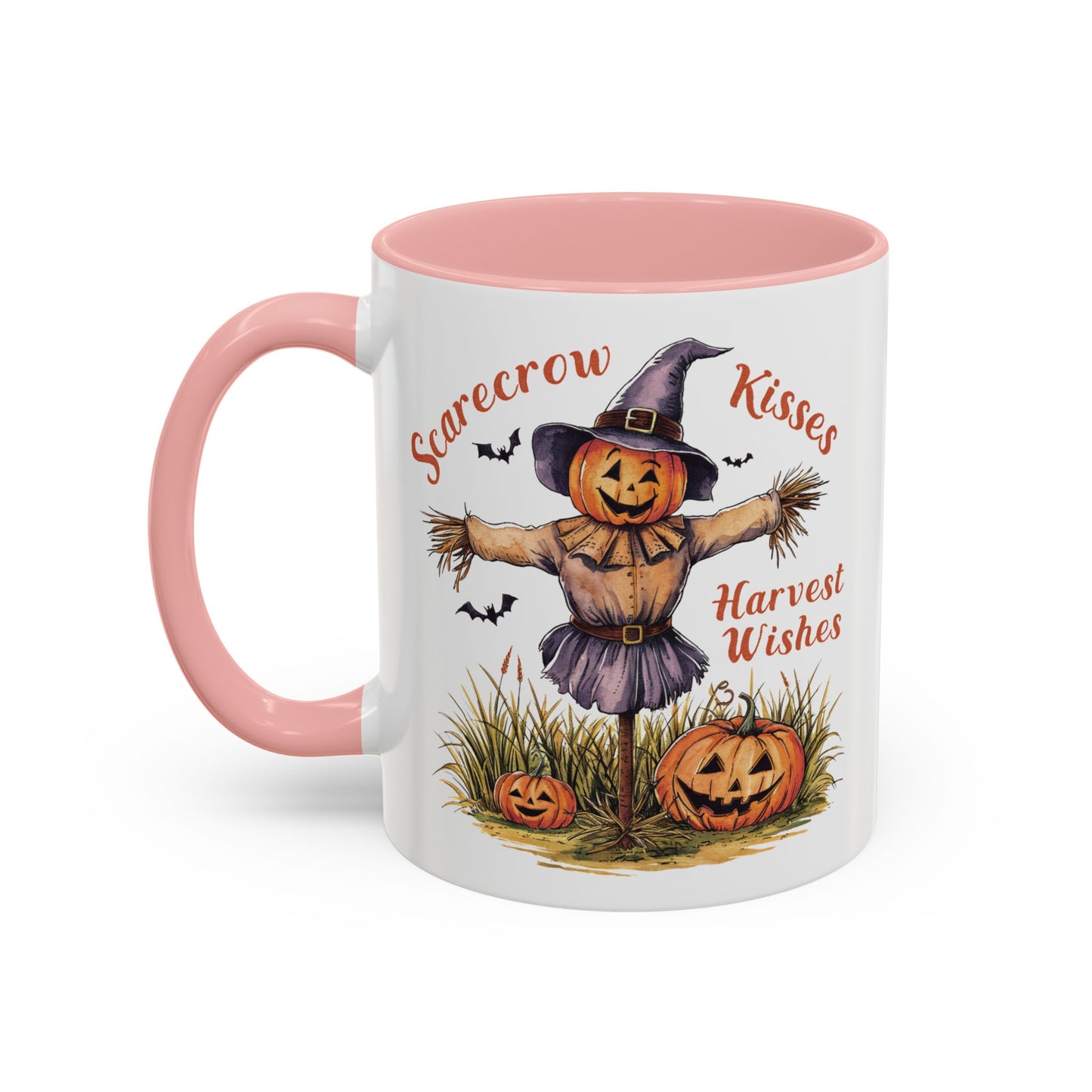 Scarecrow Kisses and Harvest Wishes Mug | Fall Scarecrow and Pumpkin Design | Perfect Autumn Coffee Mug for Cozy Mornings