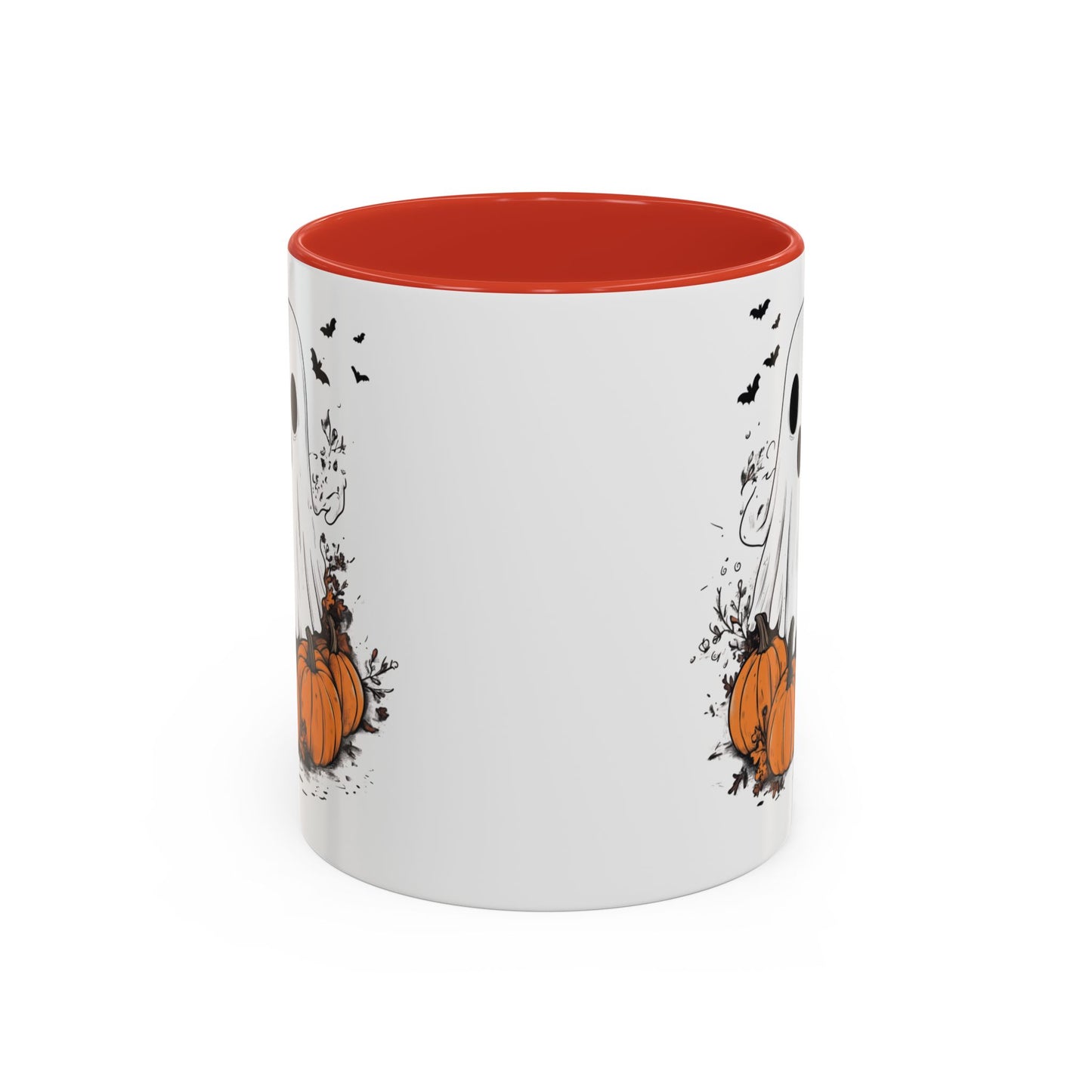 Halloween Ghost Mug - Cute Pumpkin Coffee Cup - White Ceramic Mug with Red Accent - Spooky Fall Gift - 11oz & 15oz - BPA Free