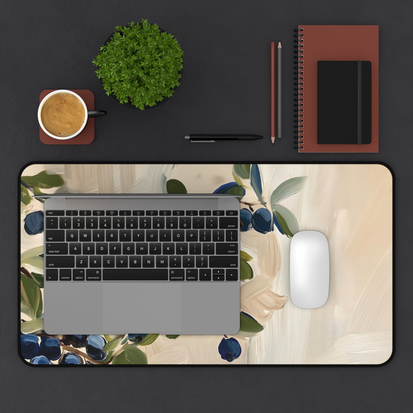 Blueberry Branch Desk Mat | Neoprene Mouse Pad | Anti-Slip Office Desk Mat | 3 Sizes Available