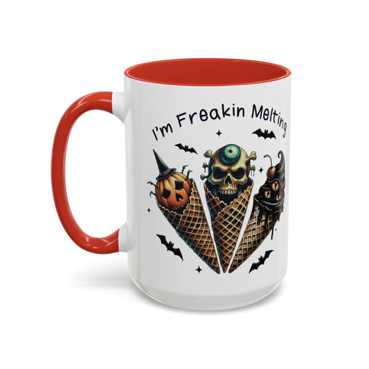 I'm Freakin Melting Halloween Mug | 11oz and 15oz Ceramic Coffee Cup | Spooky Ice Cream Design