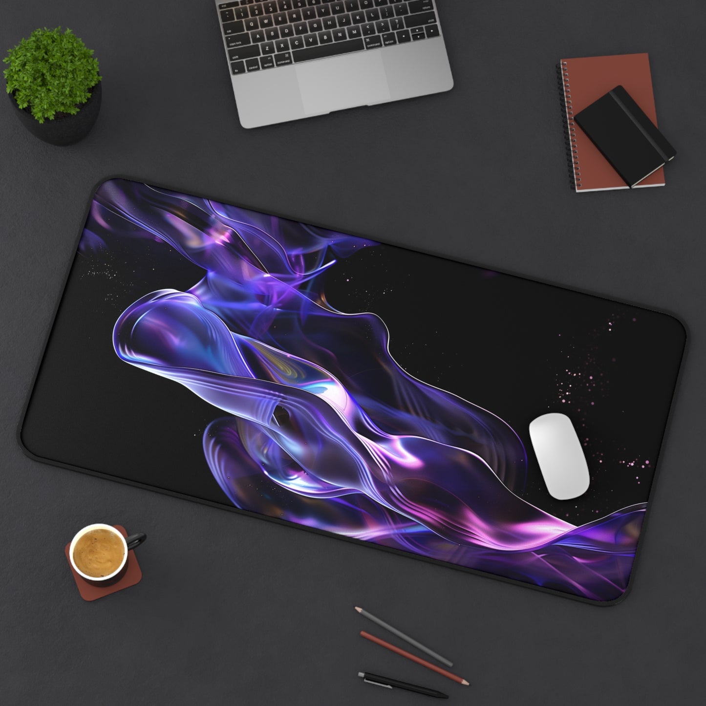 Cosmic Wave Computer Desk Mat | Abstract Neon Mouse Pad | Anti-Slip Neoprene Desk Mat for Home Office | 3 Sizes Available