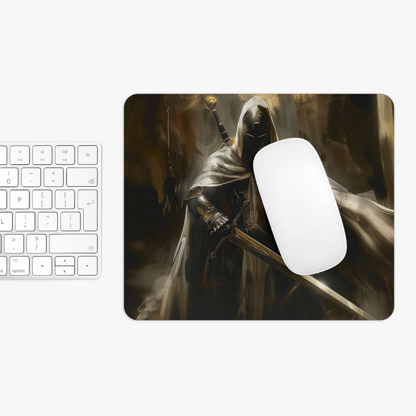 Dark Knight Warrior Design Personalized Mouse Pad - Custom Round or Rectangle Neoprene Mousepad with Non-Slip Rubber Bottom