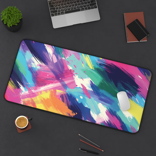 Colorful Abstract Brush Stroke Desk Mat | Vibrant Art | Anti-Slip | 3 Sizes | Office Decor