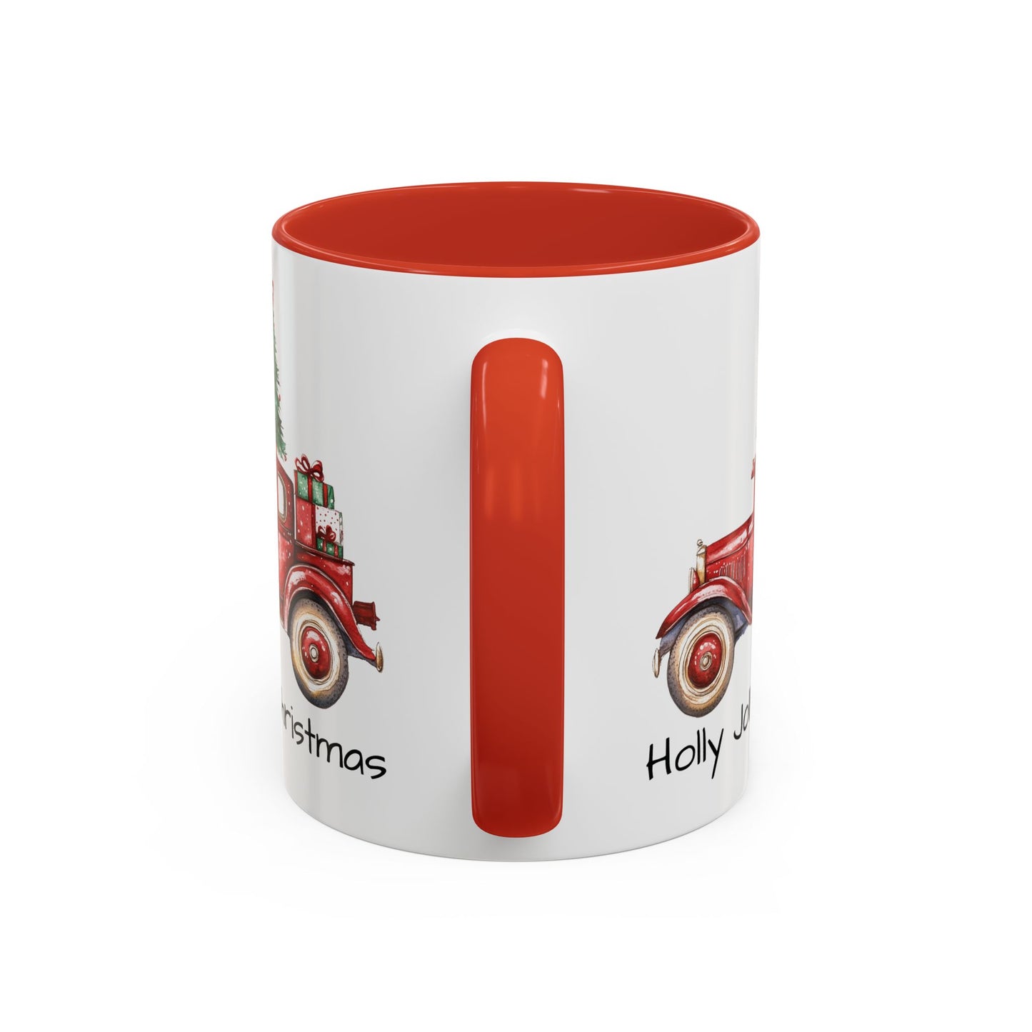 Holly Jolly Christmas Vintage Truck Mug - Vintage Red Truck with Christmas Tree Design - Perfect for Holiday Cheer