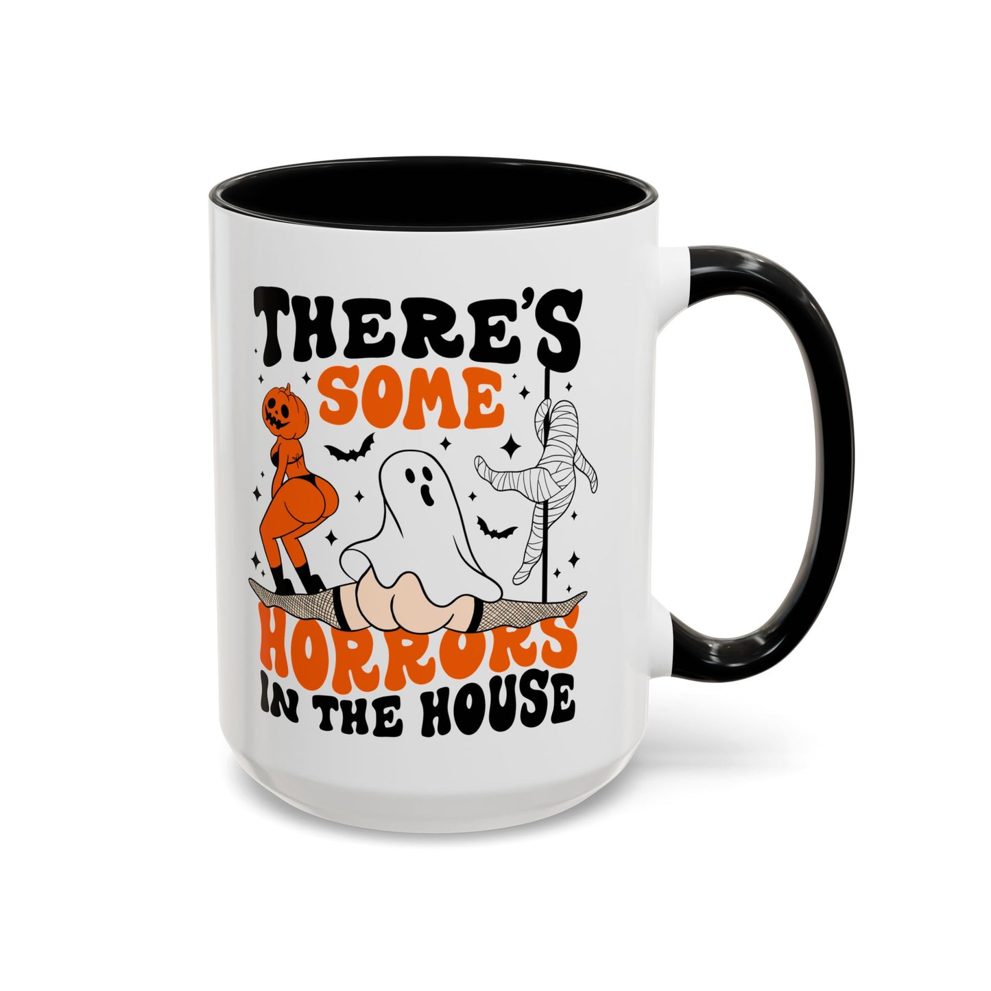 Theres Some Horrors in This House Funny Halloween Mug | 11oz and 15oz Ceramic Coffee Cup | Ghost and Pumpkin Design