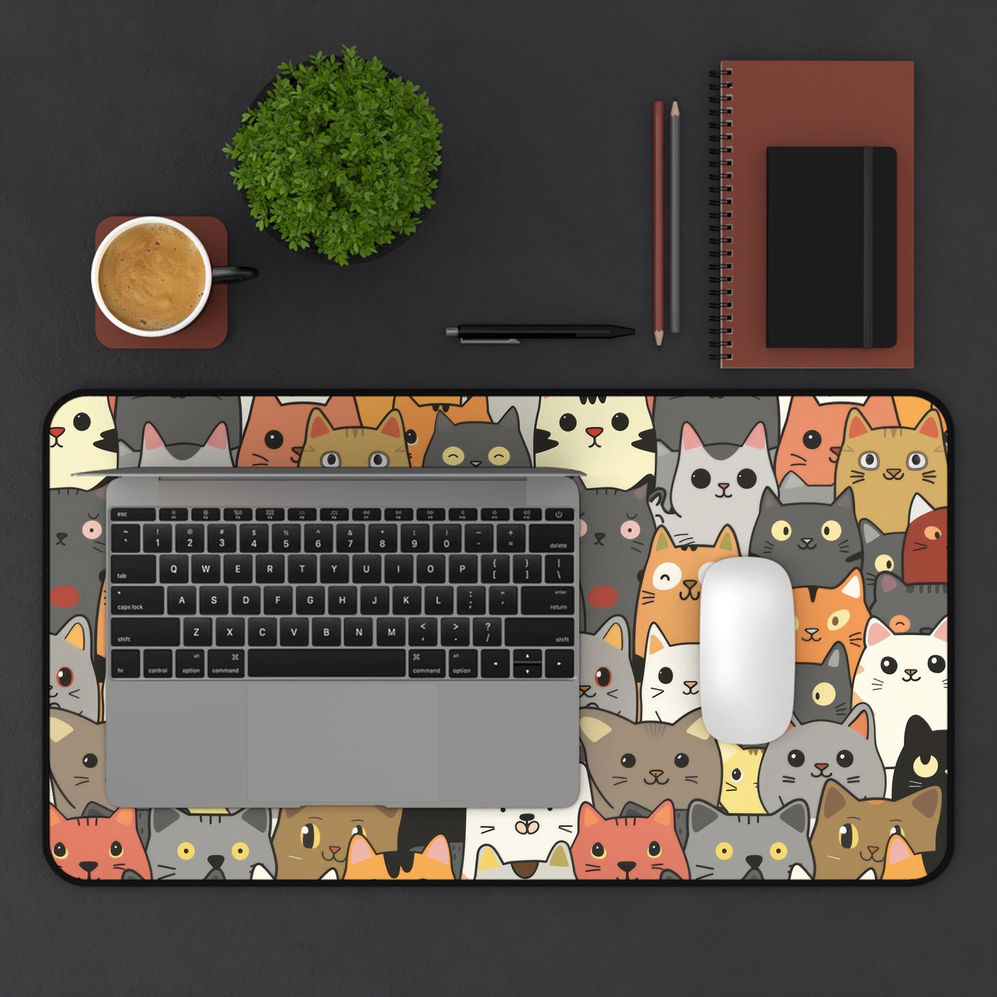 Cute Cat Desk Mat With Kittens - Customizable Neoprene Anti-Slip Mouse Pad - Whimsical Office Decor - Available in 3 Sizes