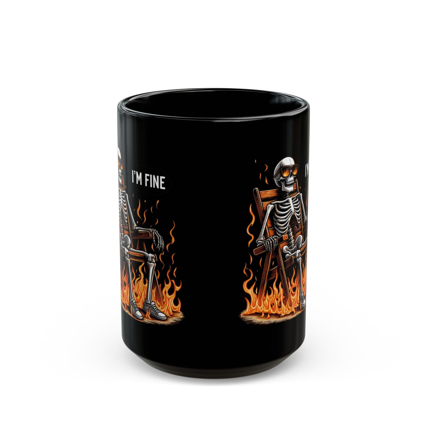 I'm Fine Skeleton Mug | Dark Humor Coffee Cup | Sarcastic "Everything's Burning" Gift