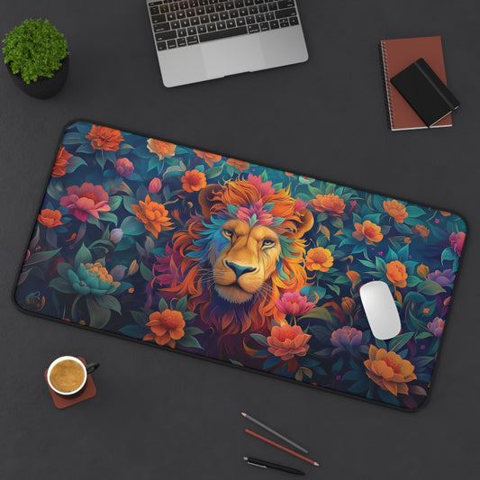 Lion and Flowers Desk Mat | Neoprene | Anti-Slip | 3 Sizes