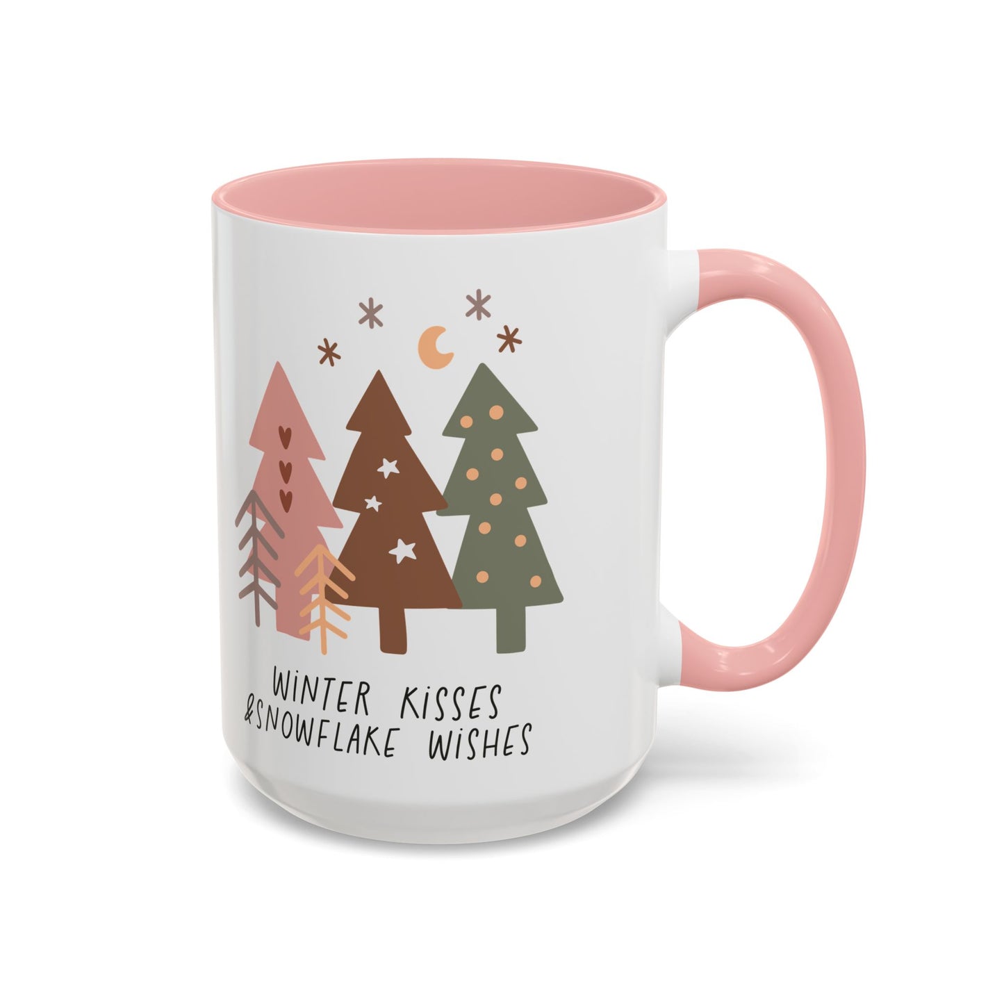 Winter Kisses and Snowflake Wishes Mug | Cozy Christmas Tree Design | Holiday Coffee Mug | Winter Drinkware