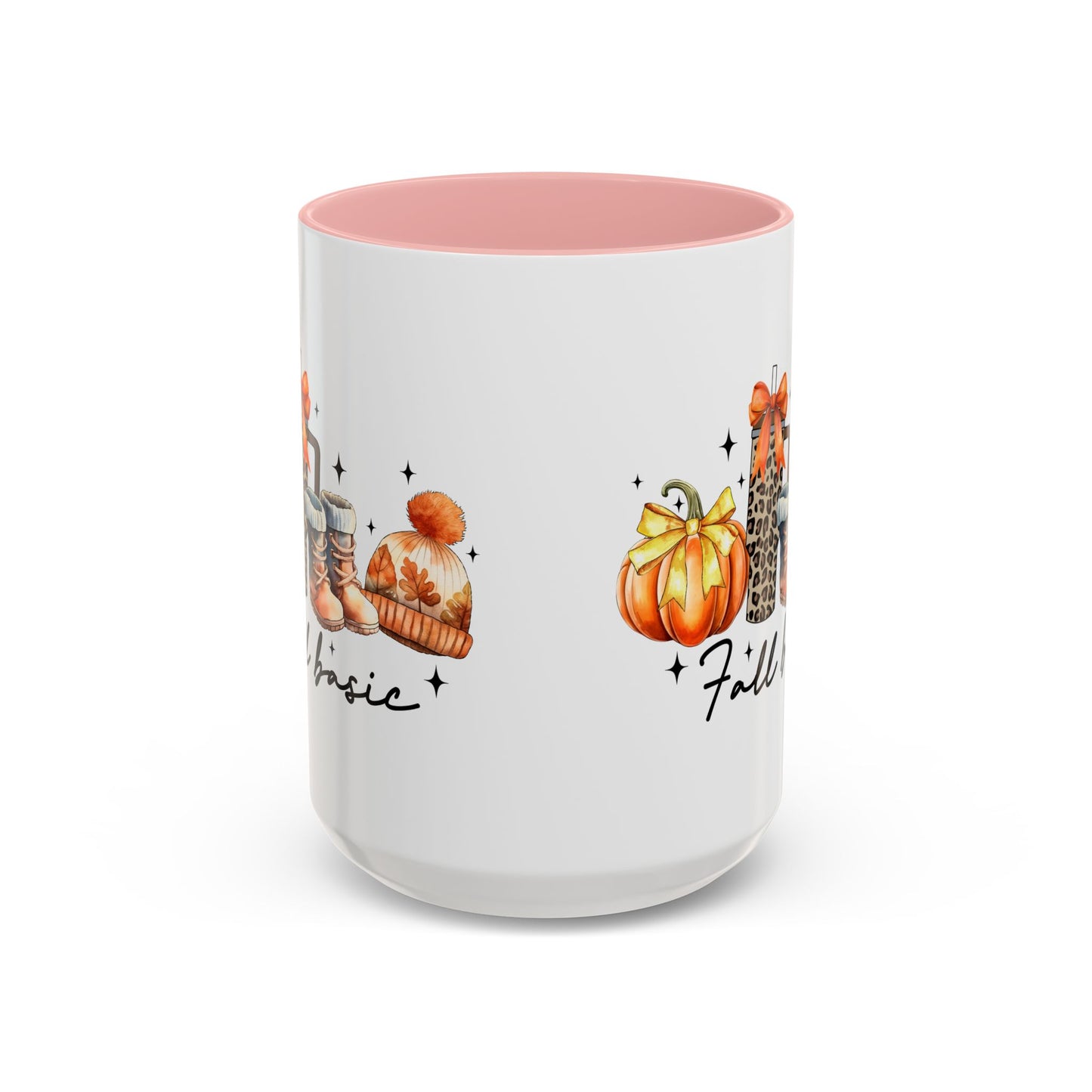 Fall Basic Autumn Mug | 11oz/15oz Ceramic Coffee Cup | Cozy Fall Essentials Design | Pink, Red, Black, Light Blue, or Navy Handle & Interior