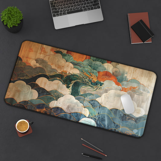 Dragon in Clouds Desk Mat | Eastern Mythology Design | Gaming & Office Decor | Neoprene | Anti-Slip | 3 Sizes