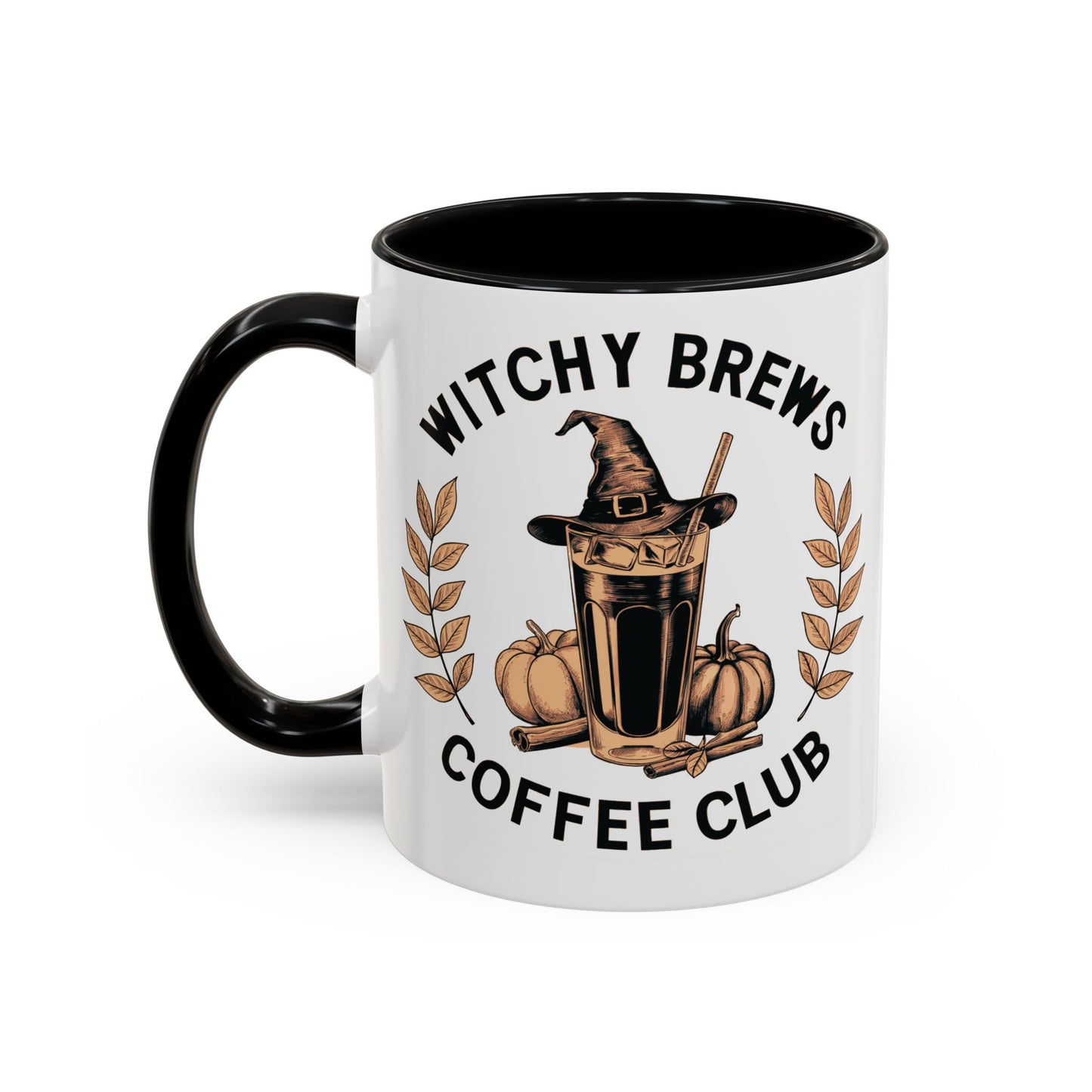 Witchy Brews Coffee Club Mug | Halloween Coffee Mug | Witch Hat and Pumpkin Design | Spooky Fall Drinkware